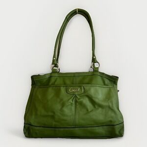Coach VTG Y2K Park Leather Carryall Shoulder Bag Purse Green Glam Designer Prep